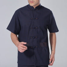 Muatkan imej ke dalam penonton Galeri, Auspicious Embroidery Short Sleeve Signature Cotton Chinese Shirt
