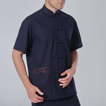 Muatkan imej ke dalam penonton Galeri, Auspicious Embroidery Short Sleeve Signature Cotton Chinese Shirt
