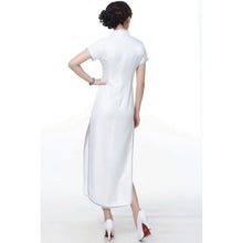 Load image into Gallery viewer, Flower Embroidery Cap Sleeve Full Length Cheongsam Chinese Dress
