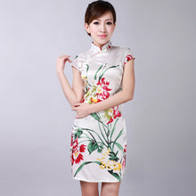 Load image into Gallery viewer, Cap Sleeve Floral Rayon Knee Length Cheongsam Chinese Dress
