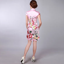 Load image into Gallery viewer, Cap Sleeve Floral Rayon Knee Length Cheongsam Chinese Dress
