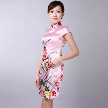 Load image into Gallery viewer, Cap Sleeve Floral Rayon Knee Length Cheongsam Chinese Dress
