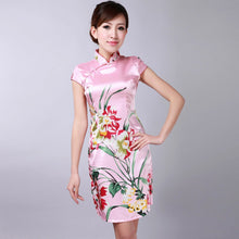 Load image into Gallery viewer, Cap Sleeve Floral Rayon Knee Length Cheongsam Chinese Dress
