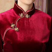 Load image into Gallery viewer, 3/4 Sleeve Velvet Cheongsam Top Chinese Shirt
