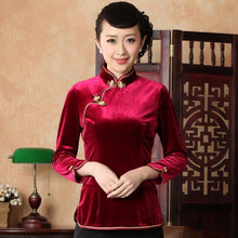 Muatkan imej ke dalam penonton Galeri, 3/4 Sleeve Velvet Cheongsam Top Chinese Shirt
