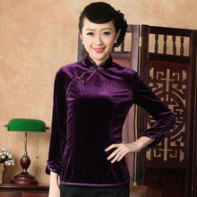 Muatkan imej ke dalam penonton Galeri, 3/4 Sleeve Velvet Cheongsam Top Chinese Shirt
