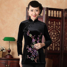 Load image into Gallery viewer, 3/4 Sleeve Floral Print Velvet Cheongsam Top Chinese Shirt
