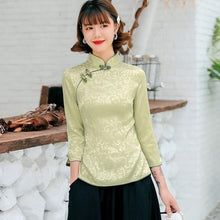 Load image into Gallery viewer, 3/4 Sleeve Floral Pattern Fancy Cotton Cheongsam Top Chinese Shirt
