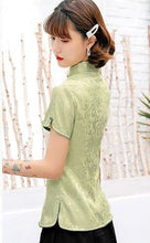 Load image into Gallery viewer, Cap Sleeve Floral Pattern Fancy Cotton Cheongsam Top Chinese Shirt
