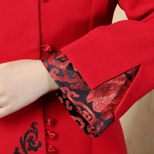 Muatkan imej ke dalam penonton Galeri, Floral Collar &amp; Cuff Wool Chinese Jacket Mother&#39;s Coat
