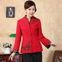 Muatkan imej ke dalam penonton Galeri, Floral Collar &amp; Cuff Wool Chinese Jacket Mother&#39;s Coat
