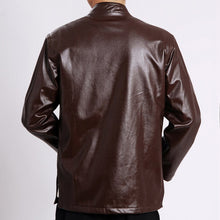 Load image into Gallery viewer, Dragon Embroidery Mandarin Collar Leather Jacket
