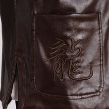 Load image into Gallery viewer, Dragon Embroidery Mandarin Collar Leather Jacket
