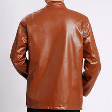 Load image into Gallery viewer, Dragon Embroidery Mandarin Collar Leather Jacket
