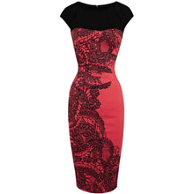 Load image into Gallery viewer, Cap Sleeve Round Neck Knee Length Floral Pencil Dress
