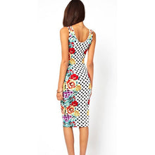 Load image into Gallery viewer, Polka Dots &amp; Floral Pattern Knee Length Pencil Dress
