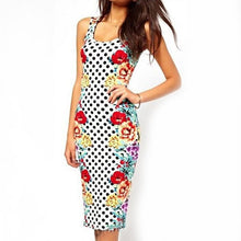 Load image into Gallery viewer, Polka Dots &amp; Floral Pattern Knee Length Pencil Dress
