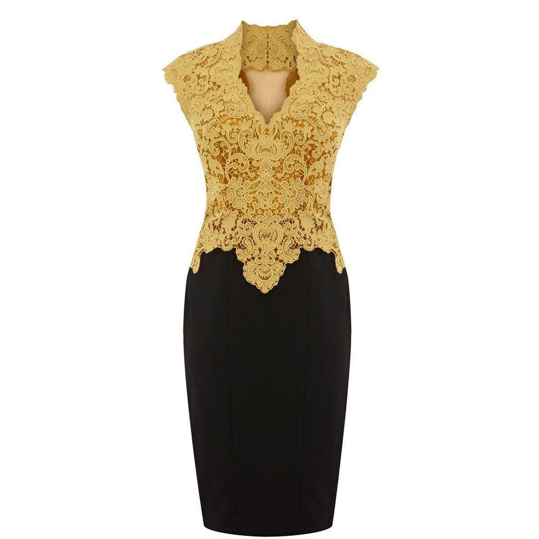 Floral Lace Top Bodycon Knee Length Pencil Dress