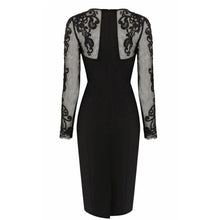 Muatkan imej ke dalam penonton Galeri, Illusion Neck &amp; Sleeve Knee Length Pencil Dress with Floral Lace
