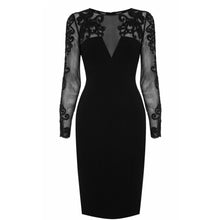 Muatkan imej ke dalam penonton Galeri, Illusion Neck &amp; Sleeve Knee Length Pencil Dress with Floral Lace
