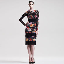 Muatkan imej ke dalam penonton Galeri, Long Sleeve Knee Length Floral Pencil Dress with Lace Appliques
