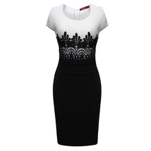 Muatkan imej ke dalam penonton Galeri, Cap Sleeve Knee Length Pencil Dress with Lace Appliques Waist
