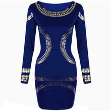 Muatkan imej ke dalam penonton Galeri, Long Sleeve Knee Length Stretchy Pencil Dress with Gilded Appliques
