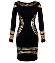 Load image into Gallery viewer, Long Sleeve Knee Length Stretchy Pencil Dress with Gilded Appliques
