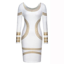 Muatkan imej ke dalam penonton Galeri, Long Sleeve Knee Length Stretchy Pencil Dress with Gilded Appliques
