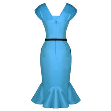 Muatkan imej ke dalam penonton Galeri, Square Neck Cap Sleeve Knee Length Falbala Pencil Dress
