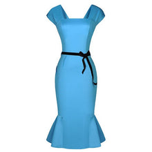 Load image into Gallery viewer, Square Neck Cap Sleeve Knee Length Falbala Pencil Dress
