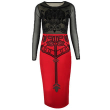 Load image into Gallery viewer, Illusion Sleeve Skull Pattern Knee Length Slim Stretchy Pencil Dress
