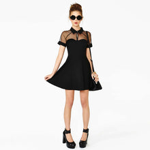 Muatkan imej ke dalam penonton Galeri, Illusion Neck Short Sleeve Cocktail Little Black Dress
