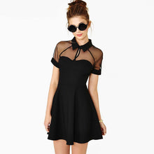 Load image into Gallery viewer, Illusion Neck Short Sleeve Cocktail Little Black Dress
