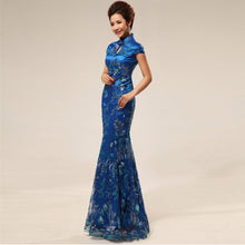 Load image into Gallery viewer, Cheongsam Top Full Length Mermaid Evening Dress with Lace &amp; Sequins
