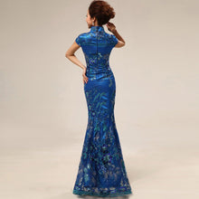 Muatkan imej ke dalam penonton Galeri, Cheongsam Top Full Length Mermaid Evening Dress with Lace &amp; Sequins
