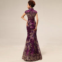 Load image into Gallery viewer, Cheongsam Top Full Length Mermaid Evening Dress with Lace &amp; Sequins
