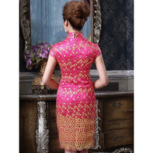 Muatkan imej ke dalam penonton Galeri, Knee Length Floral Brocade Traditional Cheongsam Chinese Dress
