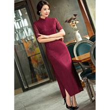 Load image into Gallery viewer, Mandarin Collar Half Sleeve Full Length Lace Cheongsam Chinese Dress
