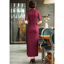 Load image into Gallery viewer, Mandarin Collar Half Sleeve Full Length Lace Cheongsam Chinese Dress
