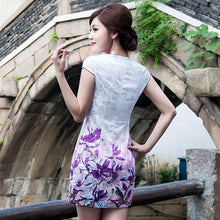 Load image into Gallery viewer, V Neck Floral Fancy Cotton Knee Length Cheongsam Chinese Dress
