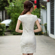 Load image into Gallery viewer, Floral Embroidery Fancy Cotton Knee Length Cheongsam Chinese Dress
