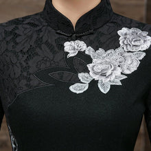 Load image into Gallery viewer, 3/4 Sleeve Lace Neck Tea Length Cheongsam Chinese Dress
