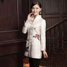 Load image into Gallery viewer, Floral Embroidery V Neck Brocade Chinese Jacket Mother&#39;s Coat
