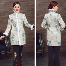 Load image into Gallery viewer, Chinese Style Long Floral Wadded Coat with Fur Edge
