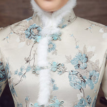 Load image into Gallery viewer, Chinese Style Long Floral Wadded Coat with Fur Edge
