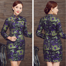 Load image into Gallery viewer, 3/4 Sleeve Floral Brocade Cheongsam Wadded Chinese Dress
