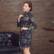 Load image into Gallery viewer, 3/4 Sleeve Floral Brocade Cheongsam Wadded Chinese Dress
