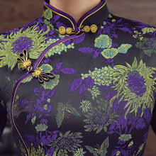 Load image into Gallery viewer, 3/4 Sleeve Floral Brocade Cheongsam Wadded Chinese Dress
