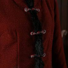 Muatkan imej ke dalam penonton Galeri, Fur Collar &amp; Cuff Cashmere Wool Chinese Coat with Strap Buttons
